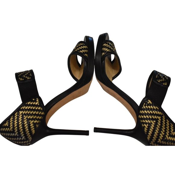 Women's Jimmy Choo Leather Black and Gold Ankle Strap Stiletto Size 37/7 - Picture 6 of 10